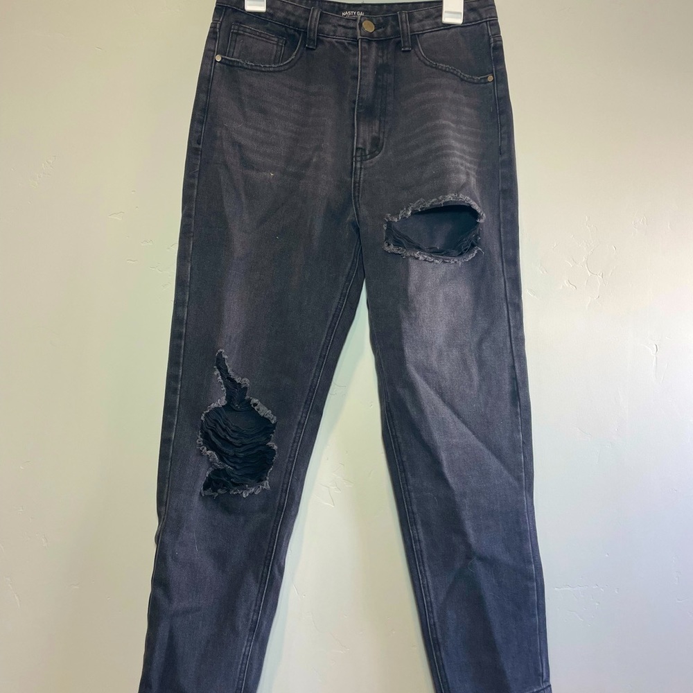 NastyGal Distressed High-Waisted Mom Jeans M